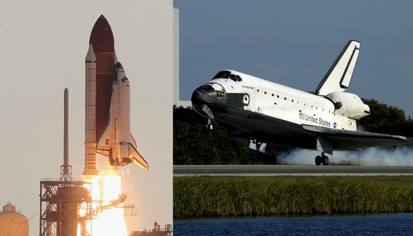 The Space Shuttle during launch and landing